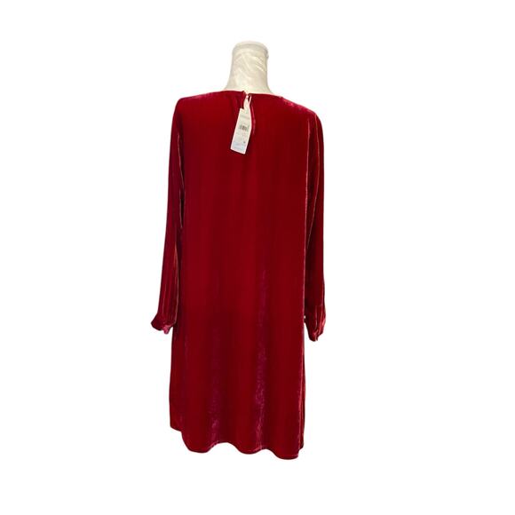 NWT Eileen Fisher The System Ruby Red Silk Velvet Knee Length Dress Size Large - Picture 2 of 16